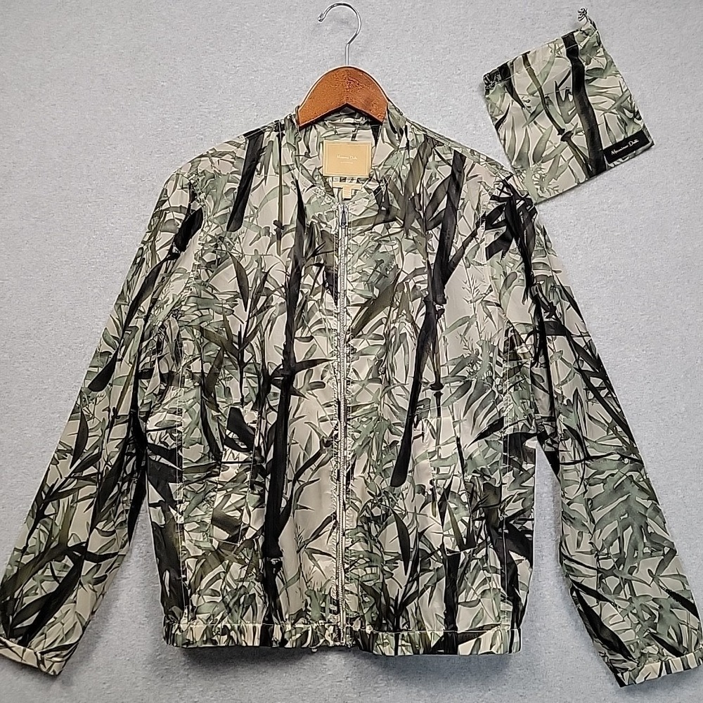 MASSIMO DUTTI Palm Leaf Print Windbreaker Jacket Lightweight Sz M Packable Pouch